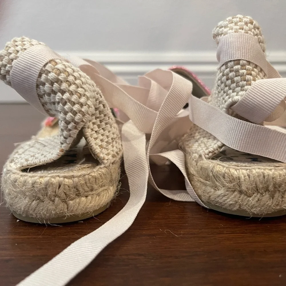 nwot nwob manebi pink metallic Espadrille Flats with laces 38 7.5